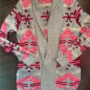 Lucky Brand Gray and pink Patterned Cardigan